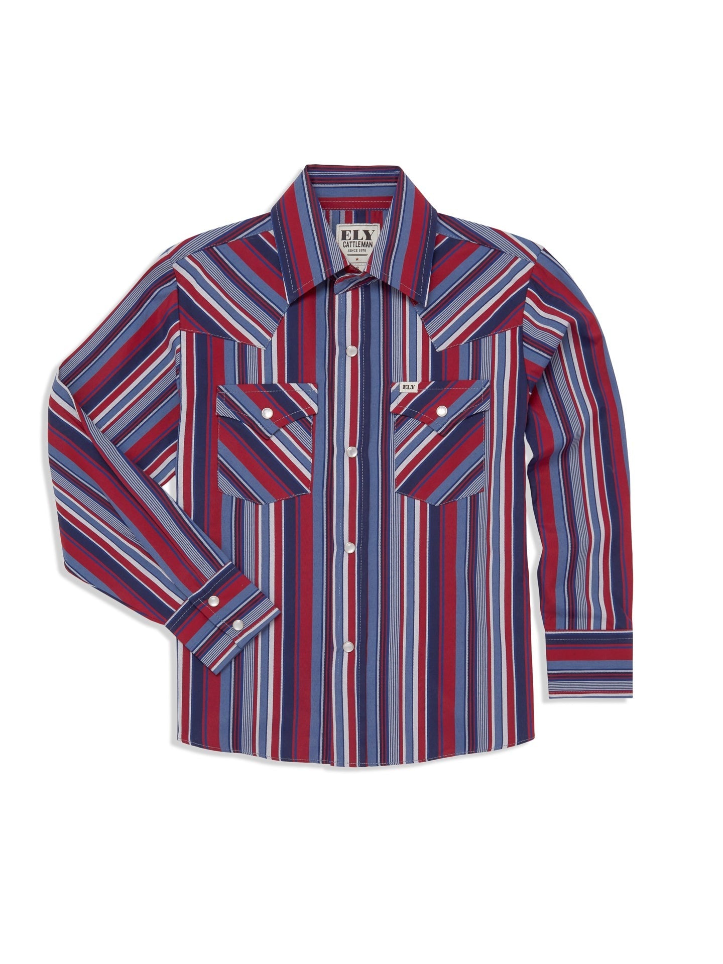 Boy's Ely Cattleman Long Sleeve Textured Stripe Western Snap Shirt- Midnight & Tan