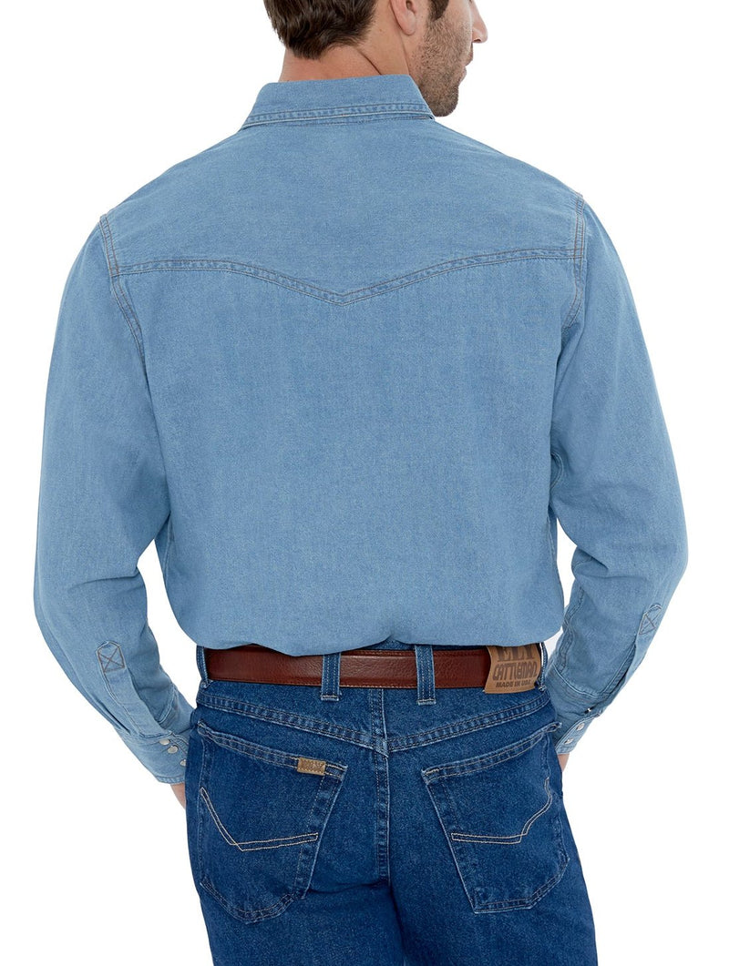 Men's Ely Cattleman Long Sleeve Washed Denim Western Snap Shirt