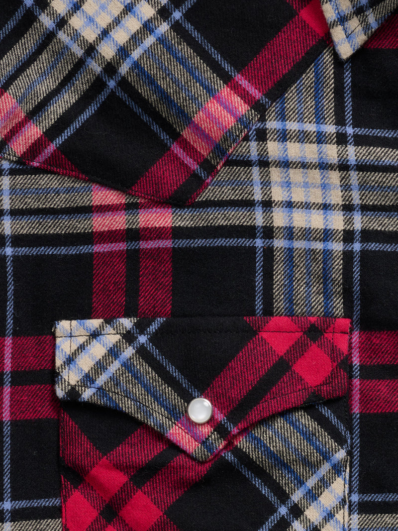 Men's Ely Cattleman Long Sleeve Flannel Plaid Western Snap Shirt- Black