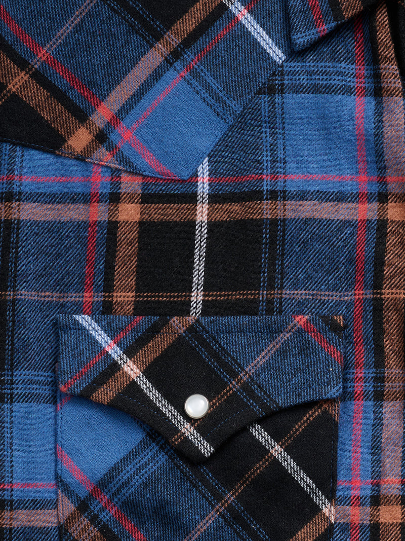 Men's Ely Cattleman Long Sleeve Flannel Plaid Western Snap Shirt- Blue