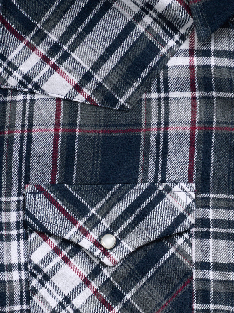 Men's Ely Cattleman Long Sleeve Flannel Plaid Western Snap Shirt- Indigo