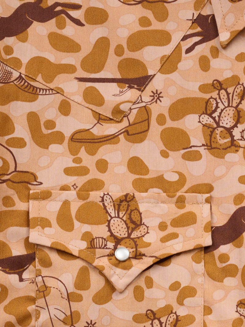 Men's Ely Cattleman Short Sleeve Conversational Camo-Tan Print Western Snap Shirt