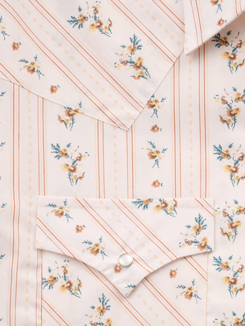Men's Ely Cattleman Short Sleeve Wallpaper Floral Print Western Snap Shirt- Ecru