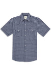 Men's Ely Cattleman Short Sleeve Plaid Western Snap Shirt- Brown & Navy