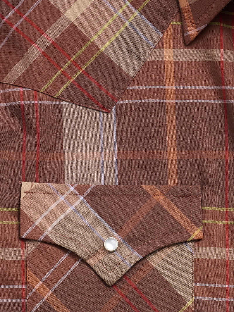 Men's Ely Cattleman Short Sleeve Brown Plaid Western Snap Shirt