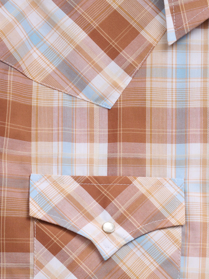 Men's Ely Cattleman Short Sleeve Gold Plaid Western Snap Shirt