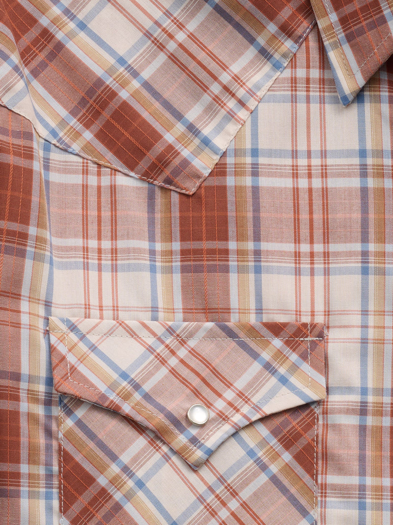 Men's Ely Cattleman Short Sleeve Rust Plaid Western Snap Shirt