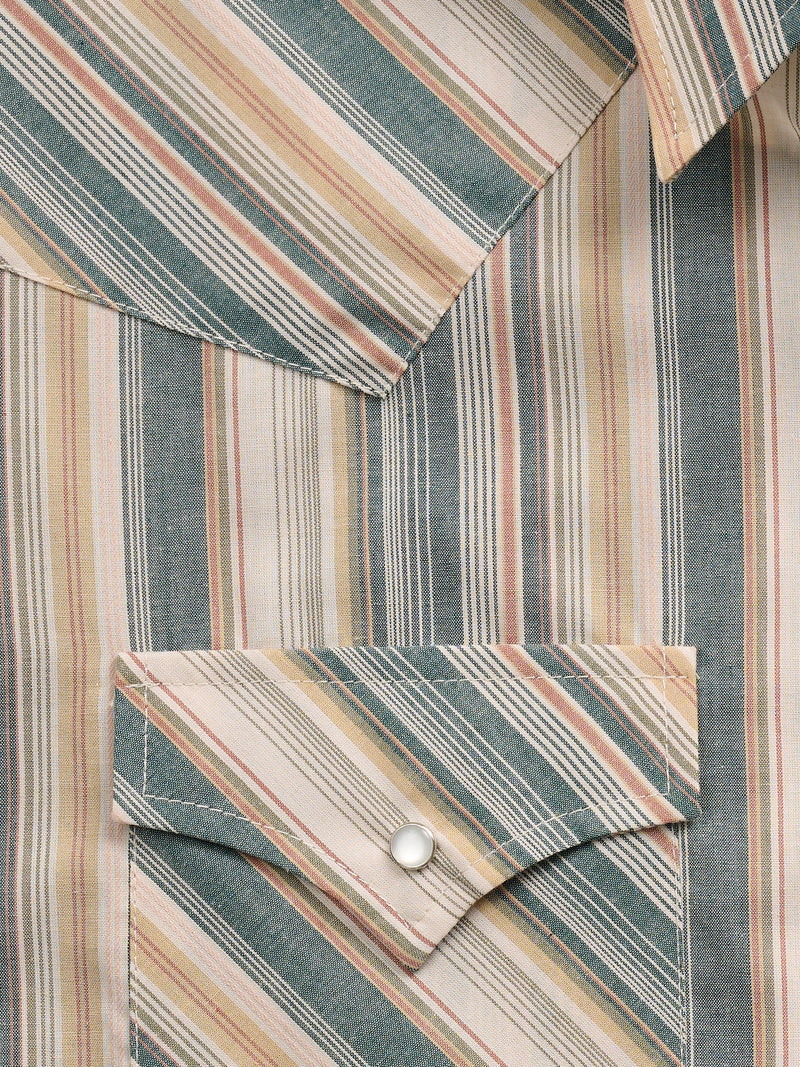 Men's Ely Cattleman Short Sleeve Ecru Stripe Western Snap Shirt