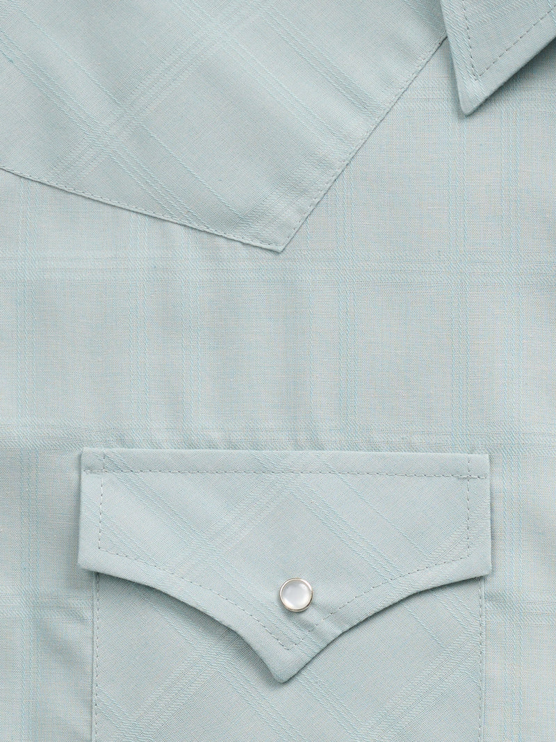 Men's Ely Cattleman Short Sleeve Tonal Windowpane Solid Dusty Aqua Western Shirt