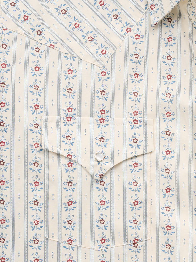 Men's Ely Cattleman Long Sleeve Wallpaper Floral Print Western Snap Shirt- Ecru