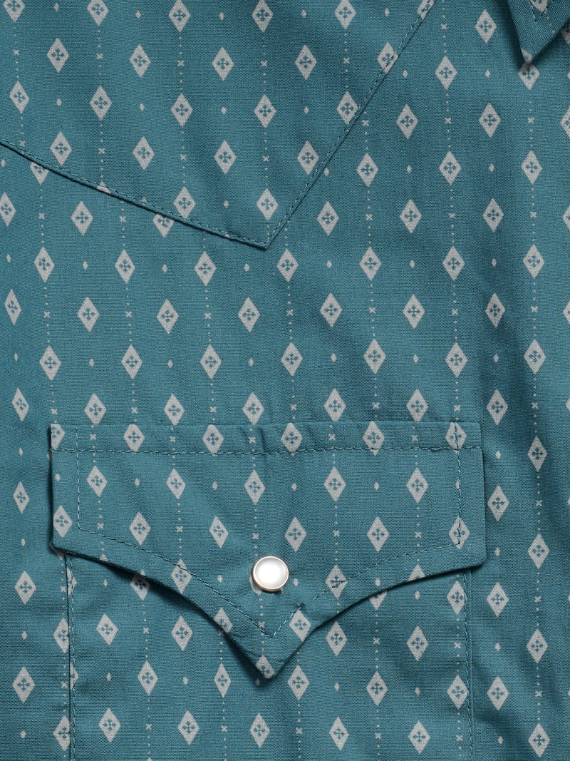 Men's Ely Cattleman Long Sleeve Geo Print Western Snap Shirt- Teal