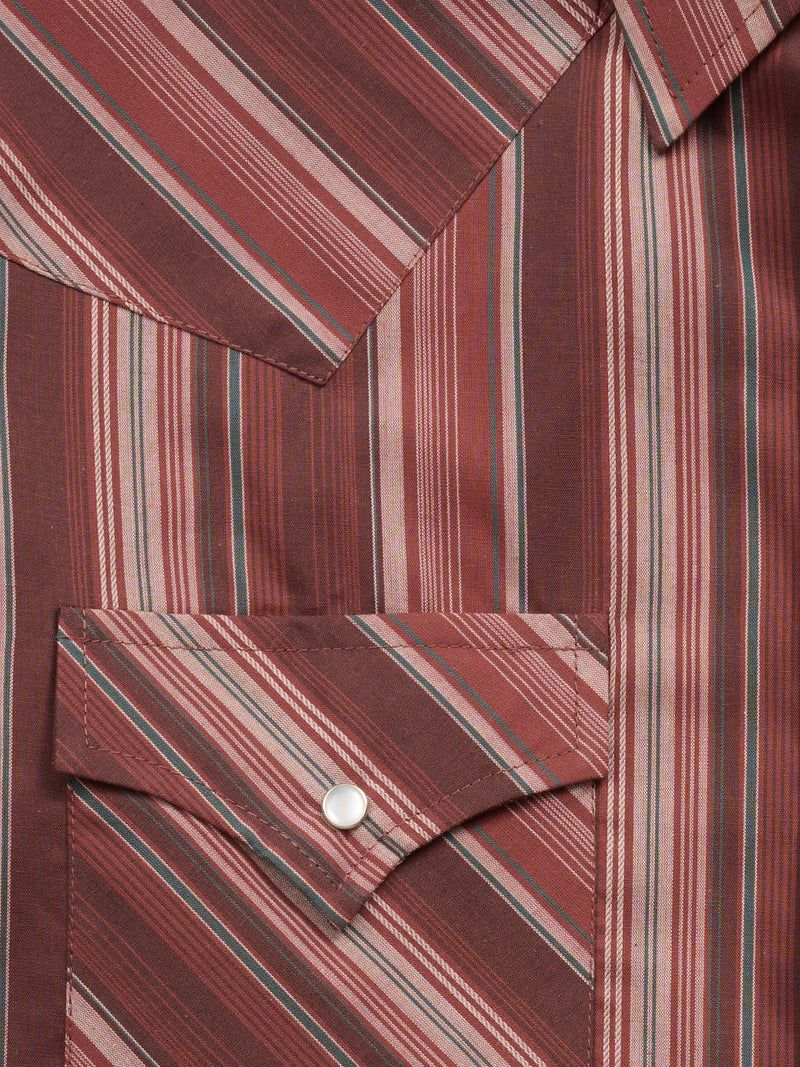 Men's Ely Cattleman Long Sleeve Textured Stripe Western Snap Shirt- Burgundy