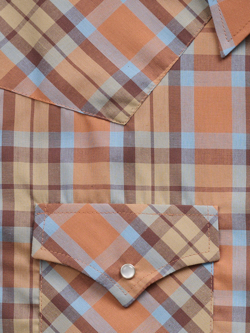 Men's Ely Cattleman Long Sleeve Textured Plaid Western Snap Shirt- Tan