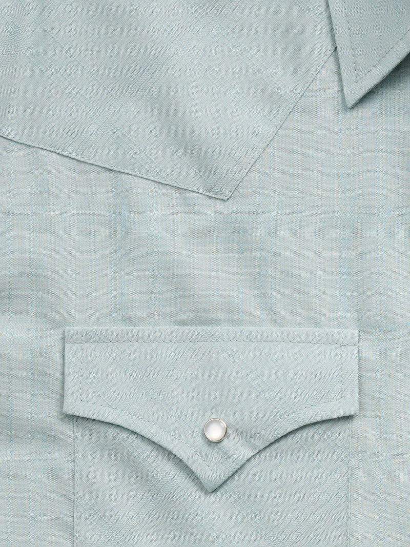 Men's Ely Cattleman Long Sleeve Tonal Windowpane Solid Dusty Aqua Western Shirt