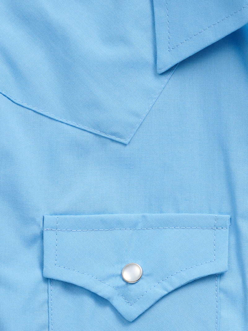 Boy's Ely Cattleman Short Sleeve Solid Light Blue Western Snap Shirt