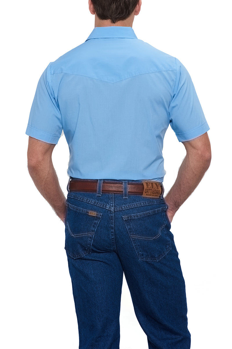 Men's Short Sleeve Solid Western Shirt in Light Blue | Ely Cattleman