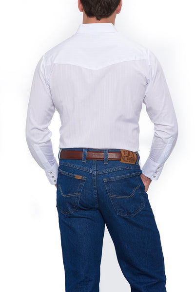 Men's Long Sleeve Tone on Tone Western Shirt in White | Ely Cattleman