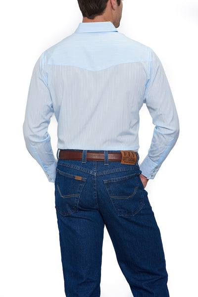 Men's Long Sleeve Tone on Tone Western Shirt in Tonal Blue | Ely Cattleman