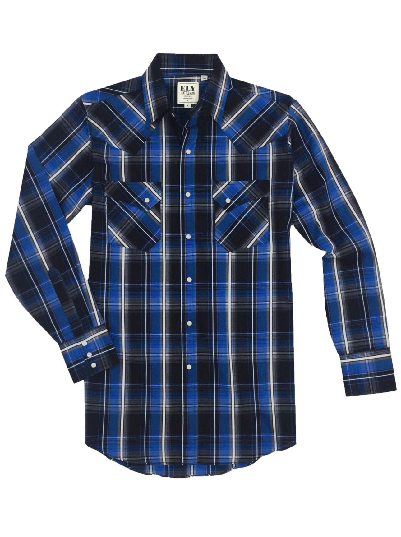 Men's Ely Cattleman Long Sleeve Textured Plaid Western Snap Shirt - Blue