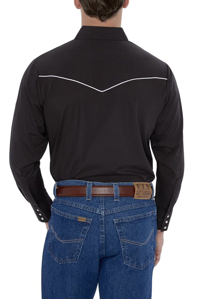Men's Long Sleeve Western Shirt with Contrast Piping in Black | Ely Cattleman