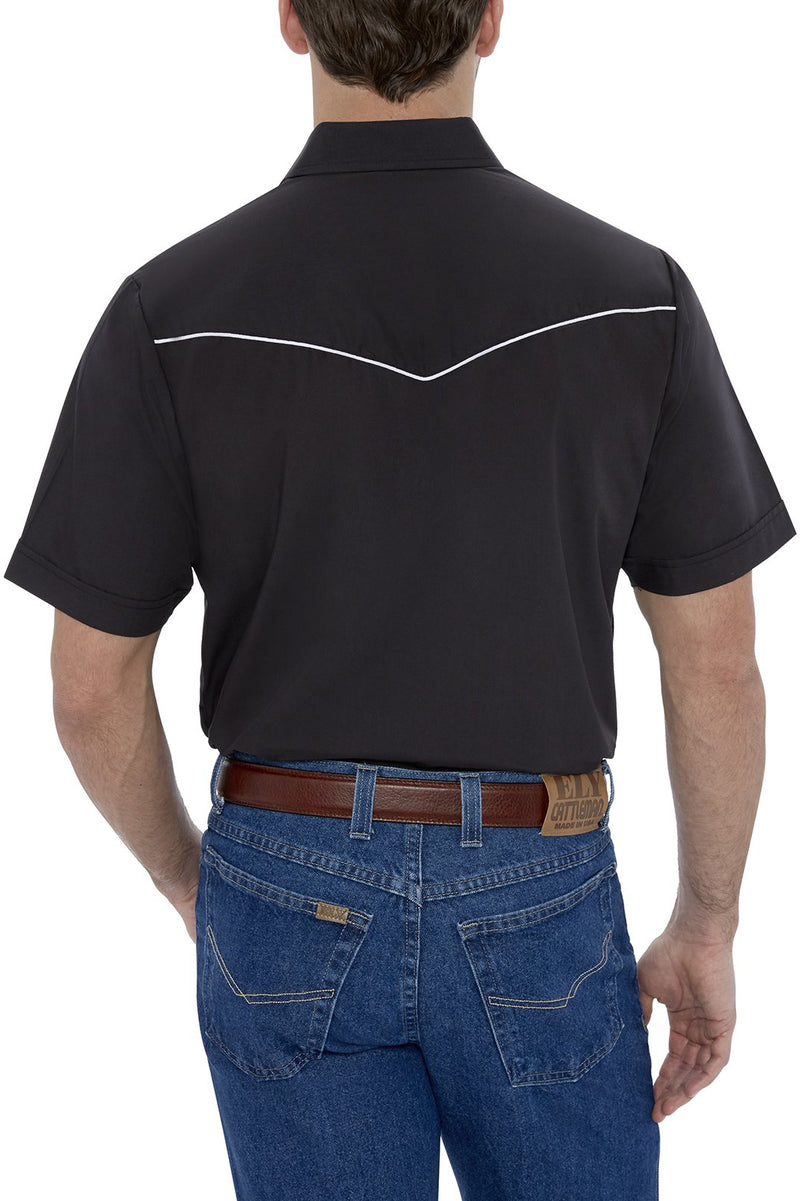 Men's Short Sleeve Solid Western Shirt with Contrast Piping in Black | Ely Cattleman