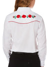 Women's Long Sleeve Western Shirt with Red Rose Embroidery in White | Ely Cattleman
