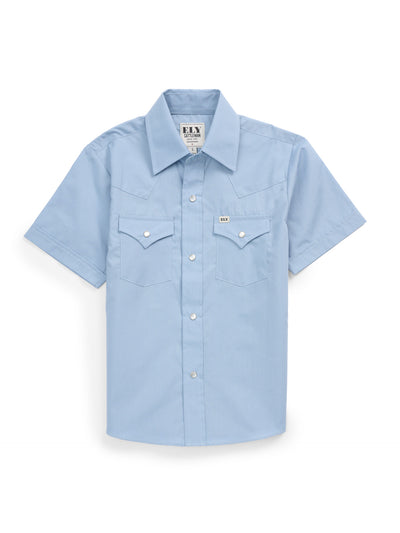 Boy's Ely Cattleman Short Sleeve Solid Stone Blue Western Snap Shirt