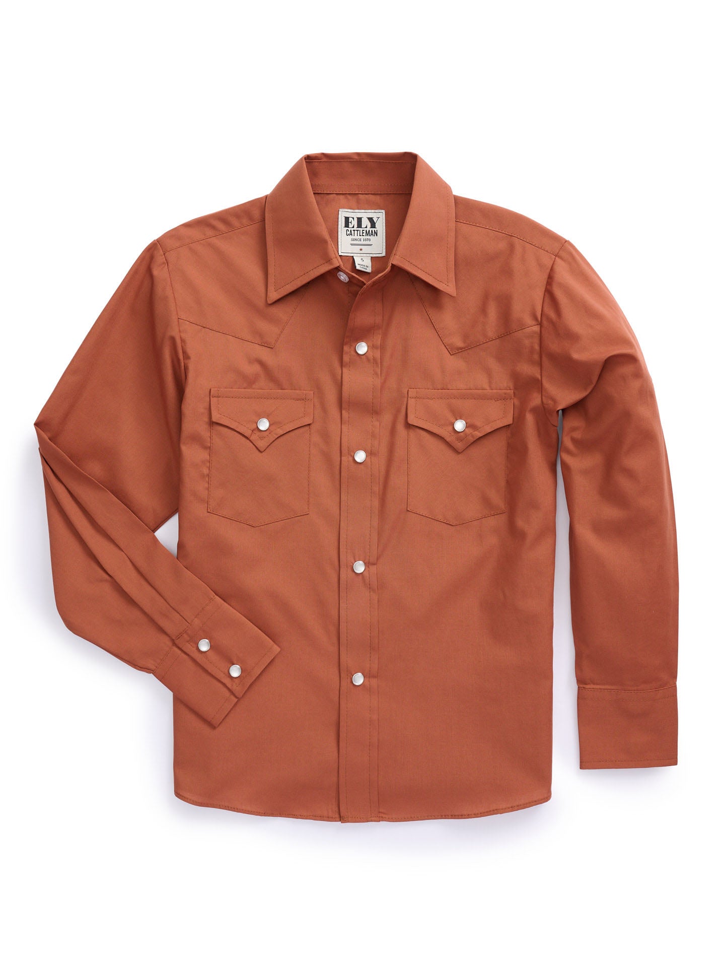 Boy's Ely Cattleman Long Sleeve Solid Rust Western Snap Shirt