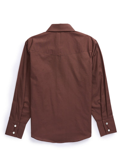 Boy's Ely Cattleman Long Sleeve Solid Brown Western Snap Shirt