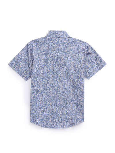 Boy's Ely Cattleman Short Sleeve Paisley Print Snap Shirt- Navy