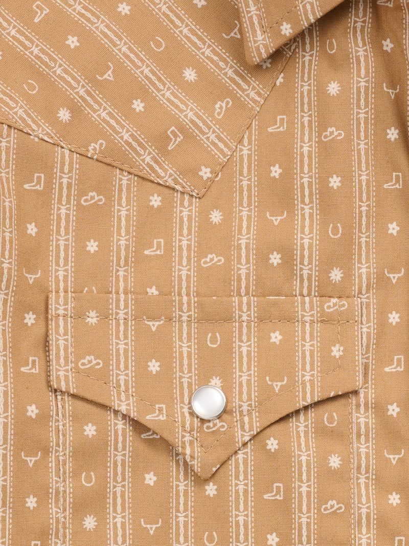 Boy's Ely Cattleman Short Sleeve Western Motif Print Snap Shirt