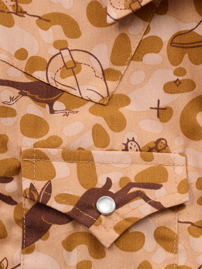 Boy's Ely Cattleman Short Sleeve Conversational Camo-Tan Print Snap Shirt