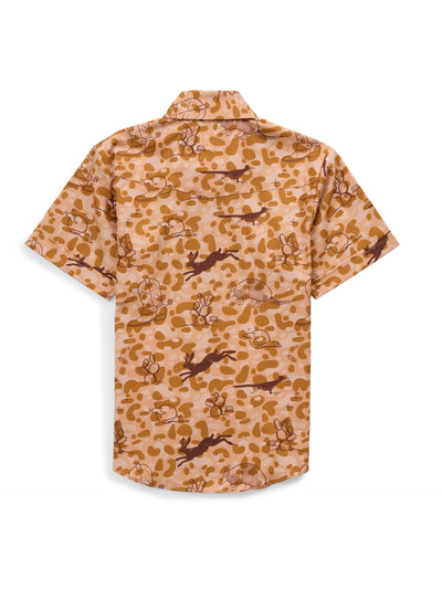 Boy's Ely Cattleman Short Sleeve Conversational Camo-Tan Print Snap Shirt