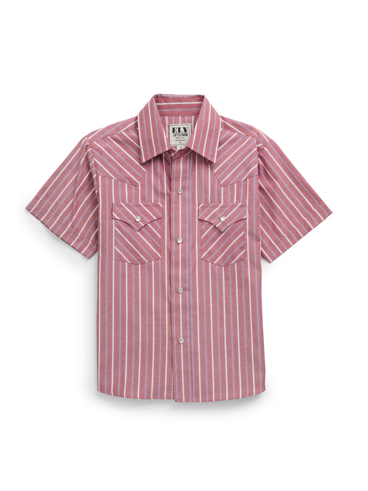 Boy's Ely Cattleman Short Sleeve Red Stripe Western Snap Shirt