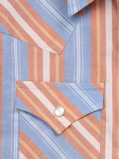 Boy's Ely Cattleman Short Sleeve Blue Stripe Western Snap Shirt