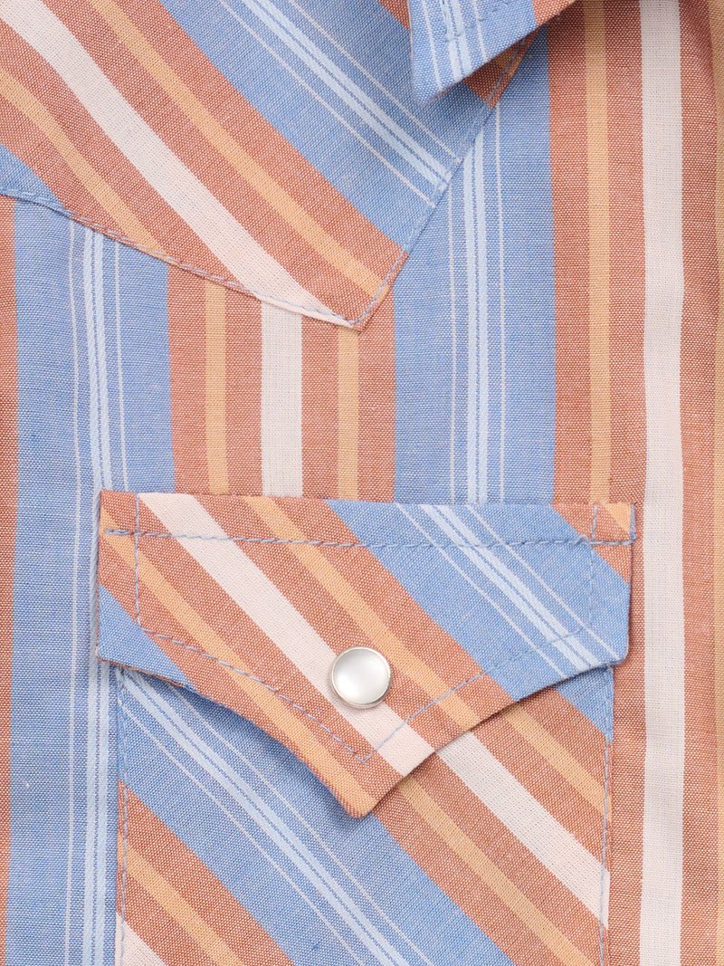 Boy's Ely Cattleman Short Sleeve Blue Stripe Western Snap Shirt