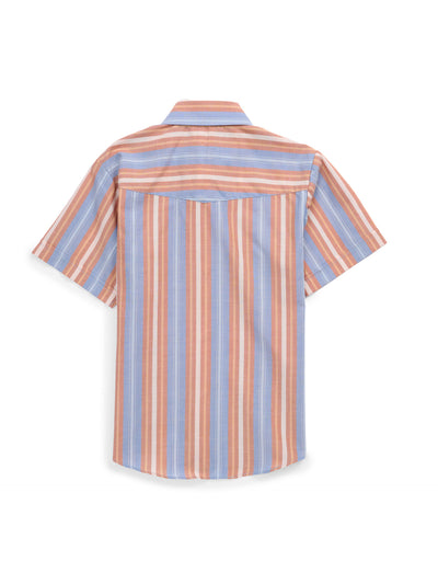 Boy's Ely Cattleman Short Sleeve Blue Stripe Western Snap Shirt