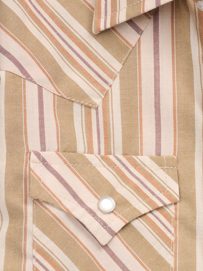 Boy's Ely Cattleman Short Sleeve Olive Stripe Western Snap Shirt