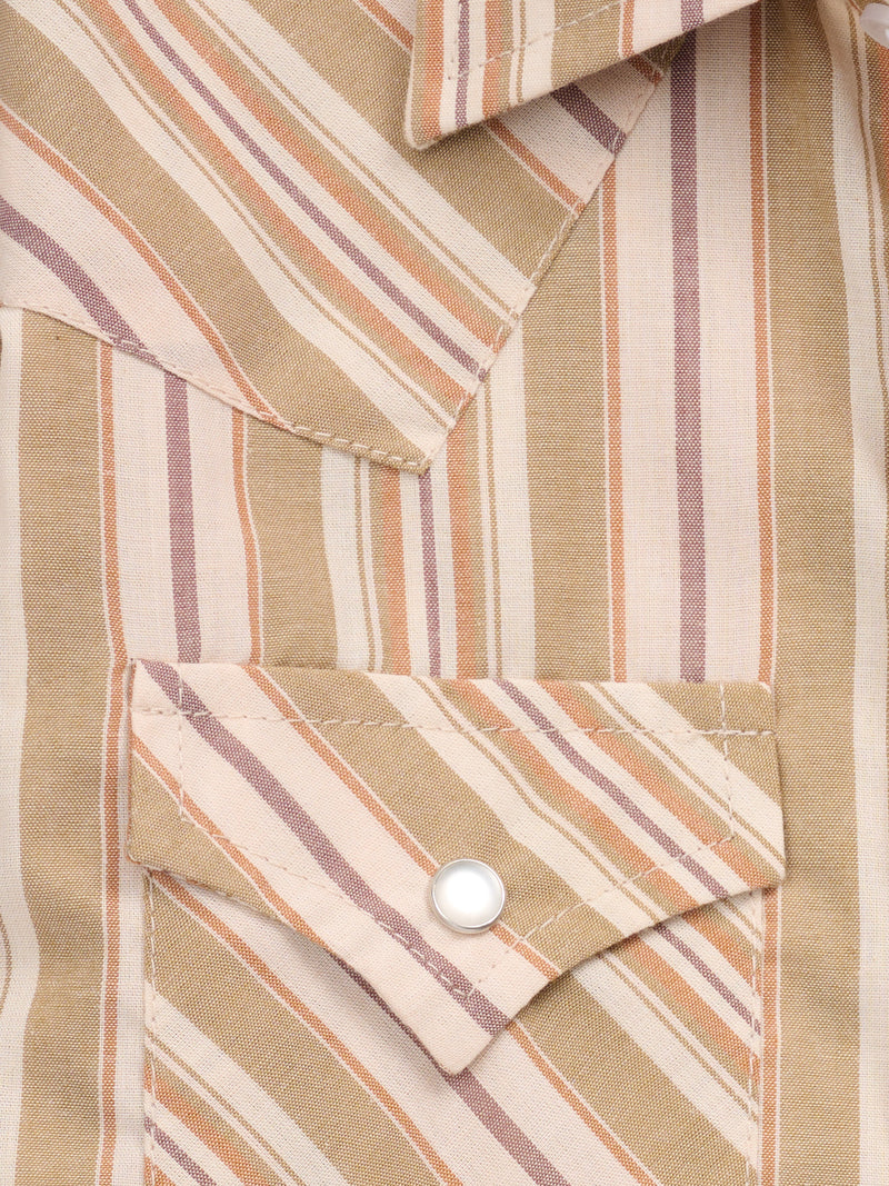 Boy's Ely Cattleman Short Sleeve Olive Stripe Western Snap Shirt