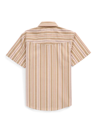 Boy's Ely Cattleman Short Sleeve Olive Stripe Western Snap Shirt