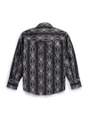 Boy's Ely Cattleman Long Sleeve Aztec Print Western Snap Shirt- Blue & Black