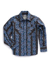 Boy's Ely Cattleman Long Sleeve Aztec Print Western Snap Shirt- Blue & Black