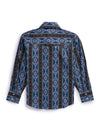 Boy's Ely Cattleman Long Sleeve Aztec Print Western Snap Shirt- Blue & Black