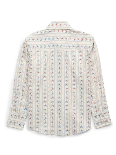 Boy's Ely Cattleman Long Sleeve Wallpaper Floral Print Snap Shirt-Ecru