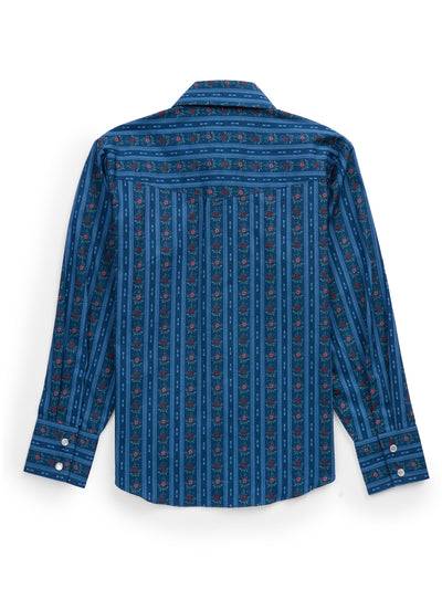 Boy's Ely Cattleman Long Sleeve Wallpaper Floral Print Snap Shirt- Navy