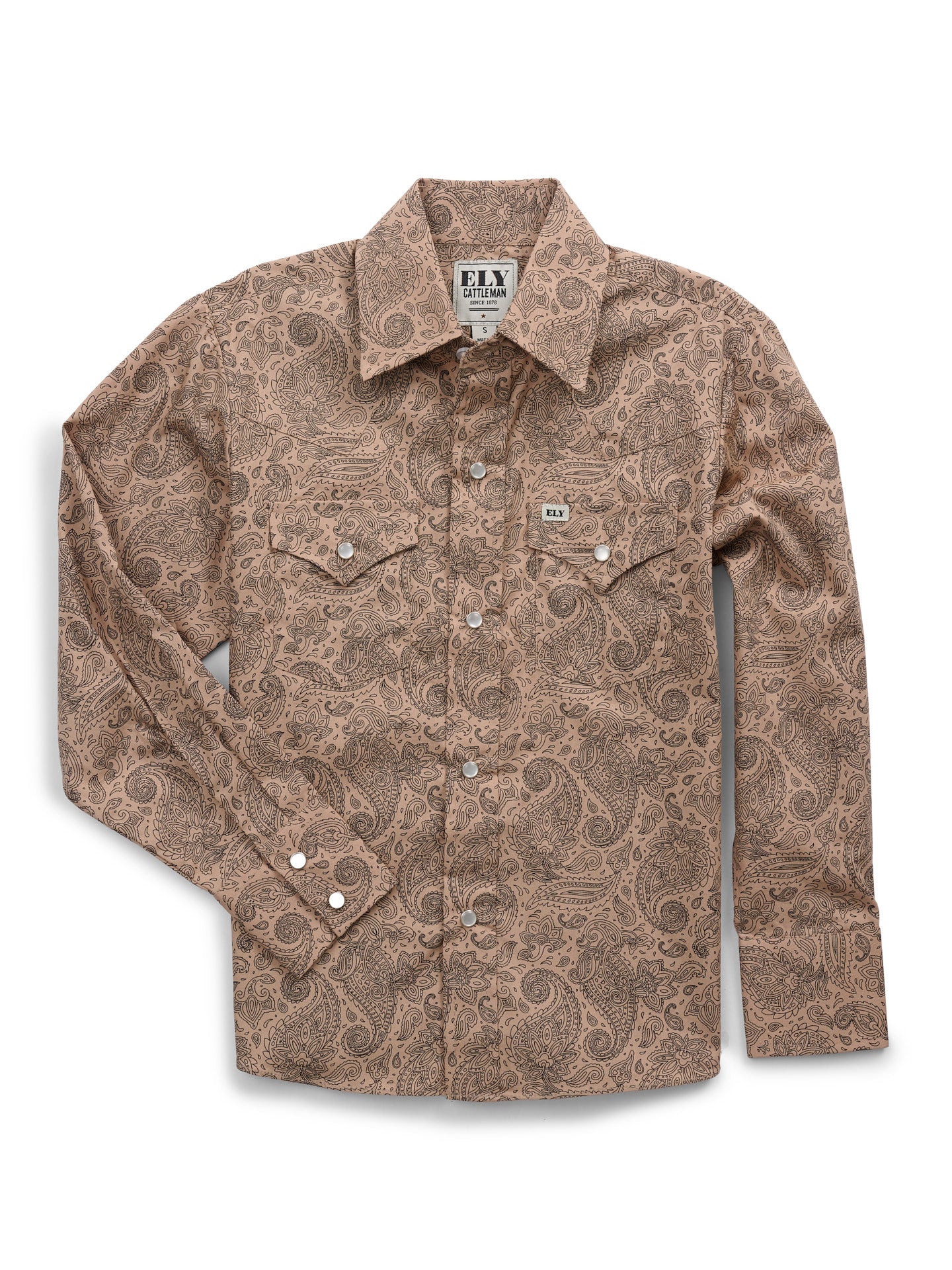 Boy's Ely Cattleman Long Sleeve Paisley Print Snap Shirt- Khaki