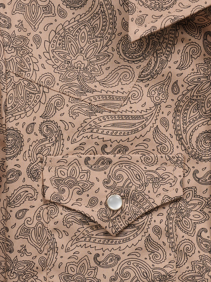Boy's Ely Cattleman Long Sleeve Paisley Print Snap Shirt- Khaki