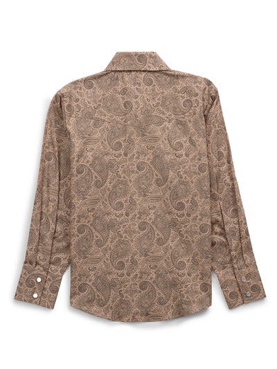 Boy's Ely Cattleman Long Sleeve Paisley Print Snap Shirt- Khaki