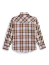 Boy's Ely Cattleman Long Sleeve Textured Plaid Western Snap Shirt- Teal & Khaki