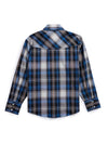 Boy's Ely Cattleman Long Sleeve Textured Plaid Western Snap Shirt- Blue & Burgundy